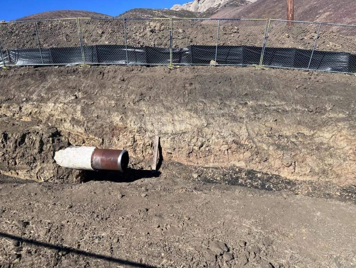 An exposed section of pipeline on the Gaviota Coast after the California Coastal Commission ordered Sable Offshore Corp. to stop work.