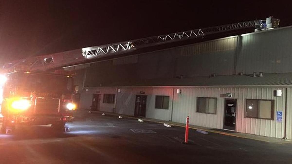 Crews battle a fire in the recycling facility at Cold Canyon Landfill in San Luis Obispo on Friday.
