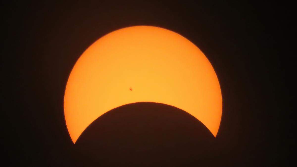 The partial solar eclipse is seen from Arroyo Grande at its maximum of 41% on April 8, 2024.