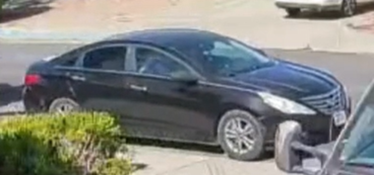 The San Luis Obispo County Sheriff’s Office is searching for suspects who allegedly stole $45,000 of cash and jewelry from a Shandon home on July 1, 2025. A camera recorded the suspects leaving the scene in this black Hyundai Sonata.