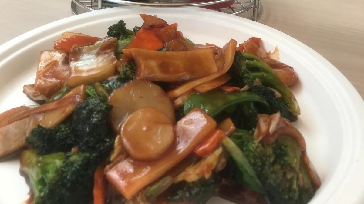 An assortment of vegetables from broccoli and mushrooms to water chestnuts and more provide one of many vegetarian entrees on the menu at the Panda Panda Chinese Restaurant in Morro Bay.