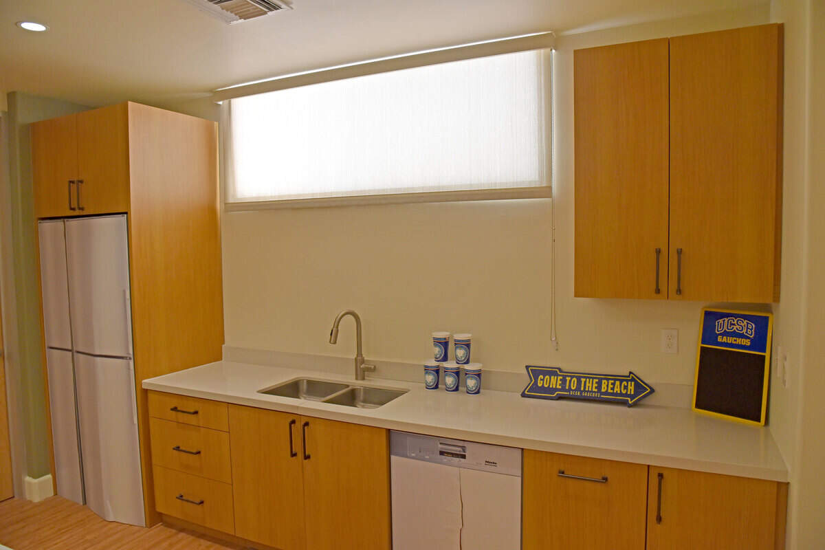 The kitchenette in the suite common area in the mock-up of the proposed Munger Hall at UCSB. There are larger kitchens for each ‘house’ of about 64 students.