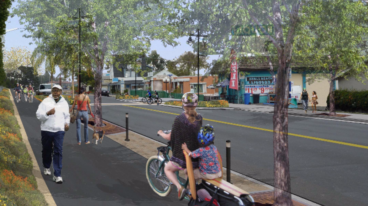 This is a rendering showing a proposed multi-use path along Shell Beach Road that would be open for pedestrians and bicyclists.