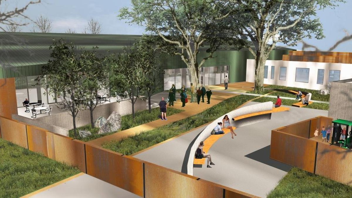 A rendering of the future 40 Prado homeless center.