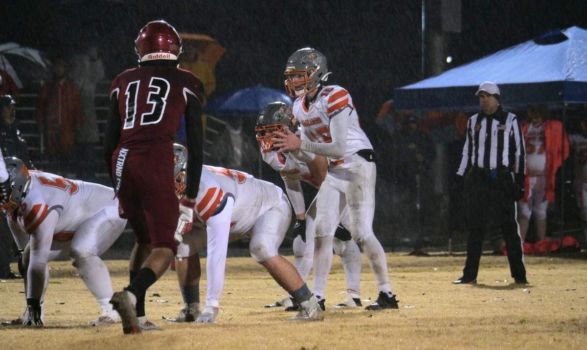 Atascadero’s Kane Cooks waits for the snap as Atascadero beat Colusa 21-0 on Dec. 2, 2022, in the CIF Division 6-A Regional Final to advance to the state championship game.