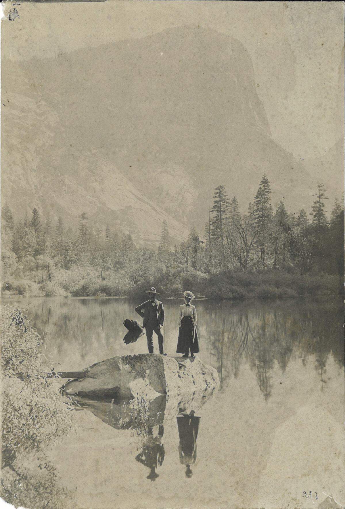 Cora and Fred Dorn Sr. pose for a photograph during their 1901 visit to Yosemite Valley.