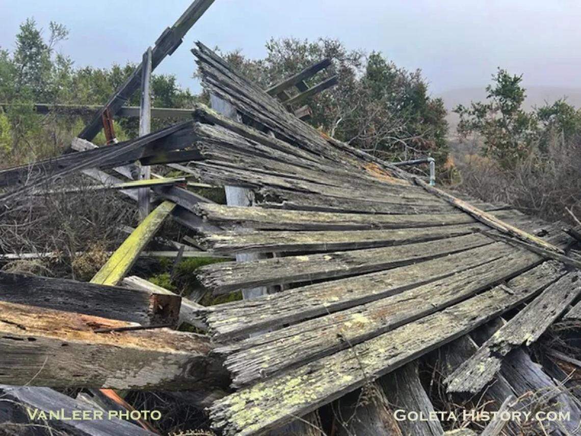 Last week’s windy weather destroyed the water tower structure at the historic World War II prisoner of war camp on the Gaviota Coast.