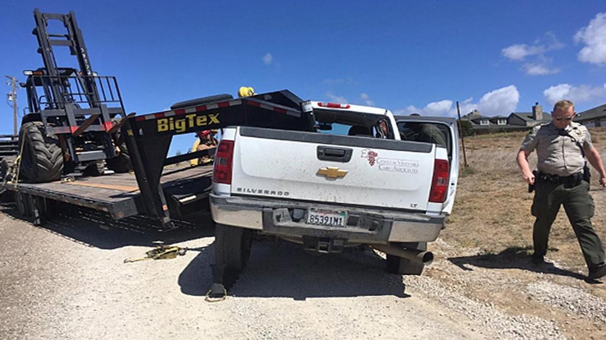 A man was killed after being pinned between a trailer and truck in an accident near Lompoc, authorities said.