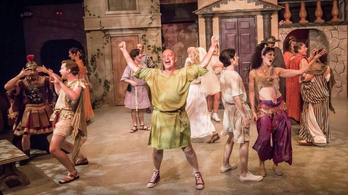 Pseudolus (Billy Breed) appears in a scene from “A Funny Thing Happened on the Way to the Forum,” running through Sept. 9 at San Luis Obispo Repertory Theatre.