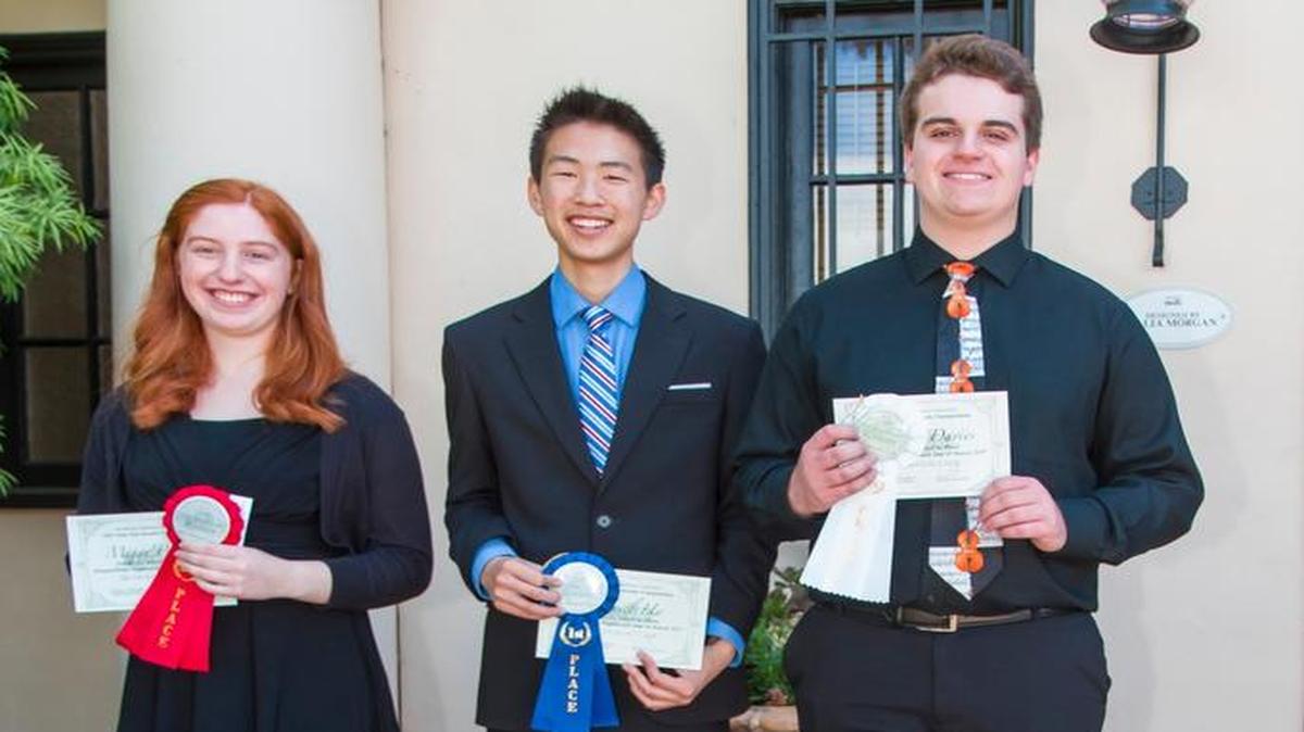 Megan Pollon, Daniel Ha and Andrew Davies are winners in the music category of The Monday Club’s annual Fine Arts Awards competition.