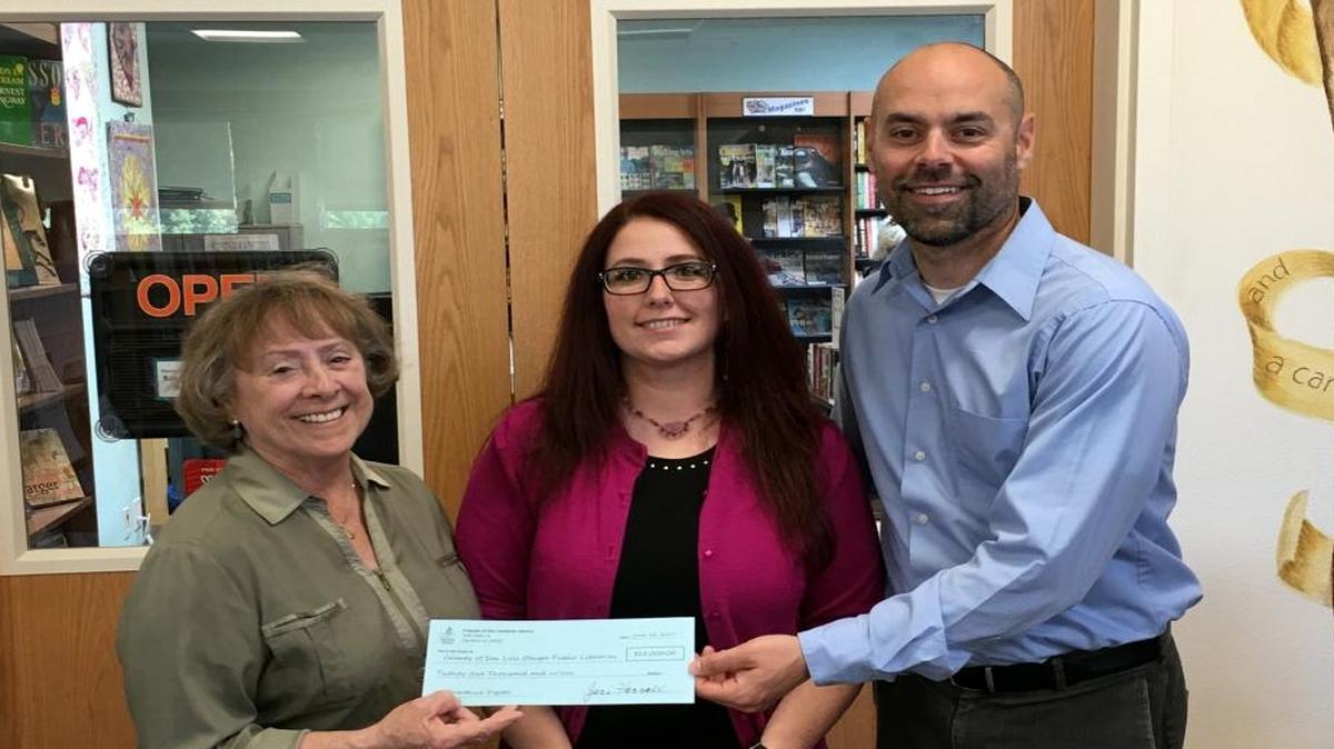 From left, Jeri Farrell, Friends of the Cambria Library president; Destiny Johnson, Cambria Library manager; and Chris Barnickel, San Luis Obispo County Public Libraries’ library director.