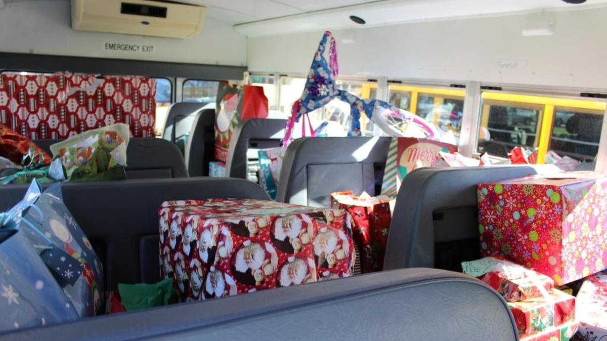 During Atascadero State Hospital’s Angel Tree program, ASH employees loaded buses with holiday gifts for Head Start schools in the county. Pictured is one of the school buses filled with gifts, which were placed on each child’s seat as a surprise on their return trip home.