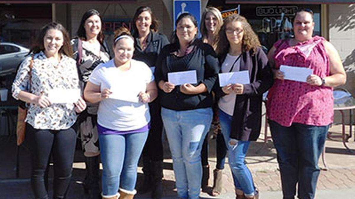 From left, South Bay Women’s Network (SBWN) scholarship winners and committee members are, front row, Kala Tuck, Angelica Ahumada, Sandra Gomez, Alexandria Roy and Sonia Howard and, back row, Christine Womack (SBWN), Shay Horn and Monica Randeen (SBWN).