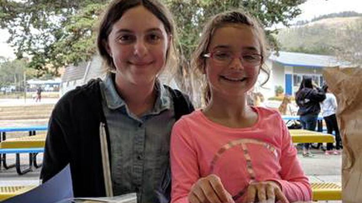 From left, Big Sister Lainey and Little Sister Eva work on a craft project at Del Mar Elementary School during their weekly activities.