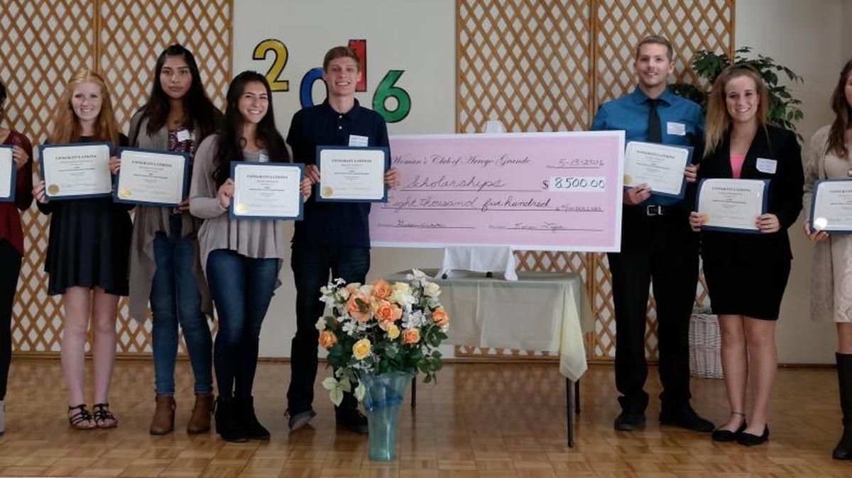 The Women's Club of Arroyo Grande recently awarded 8,500 in scholarships to graduating seniors from South County high schools and one to a Cal Poly student. Recipients include, from left, Jennifer Alvarez, Alexandria Simmons, Miriam Andrade, Maile Minardi, Dustin Adkins, Colin Odom, Lexie Neuman and Victoria Garcia. Cal Poly student Alicia Cruz is not pictured.