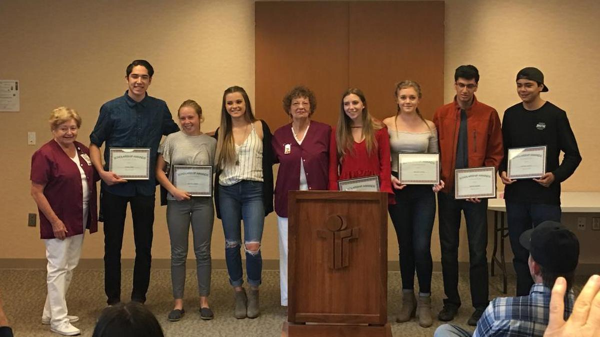 These eight junior volunteers at Twin Cities Community Hospital recently received $17,000 in scholarships from the hospital. They are Alyssa Scott, Anthony Garcia, Dyvat Ranat, Ethan Todd, Kayla Terry, Mattie Lindsey, Melanie Harris and Sarah Farrar. Also pictured are volunteers Wilma Breig and Jeri O’Grady.