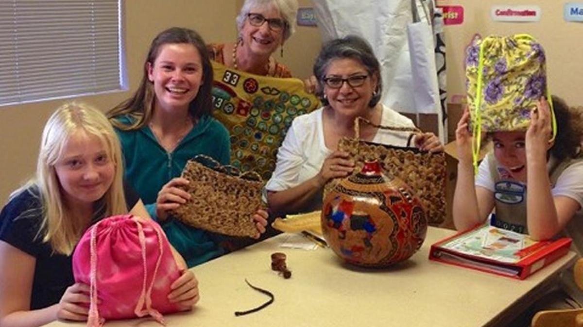 From left, Kayleigh Boardman, Cassidy Orszag, Jan Northington, Belinda Reyna and Liliana Sepulveda take part in a volunteer effort to provide sustainable hygiene products for girls in developing countries.