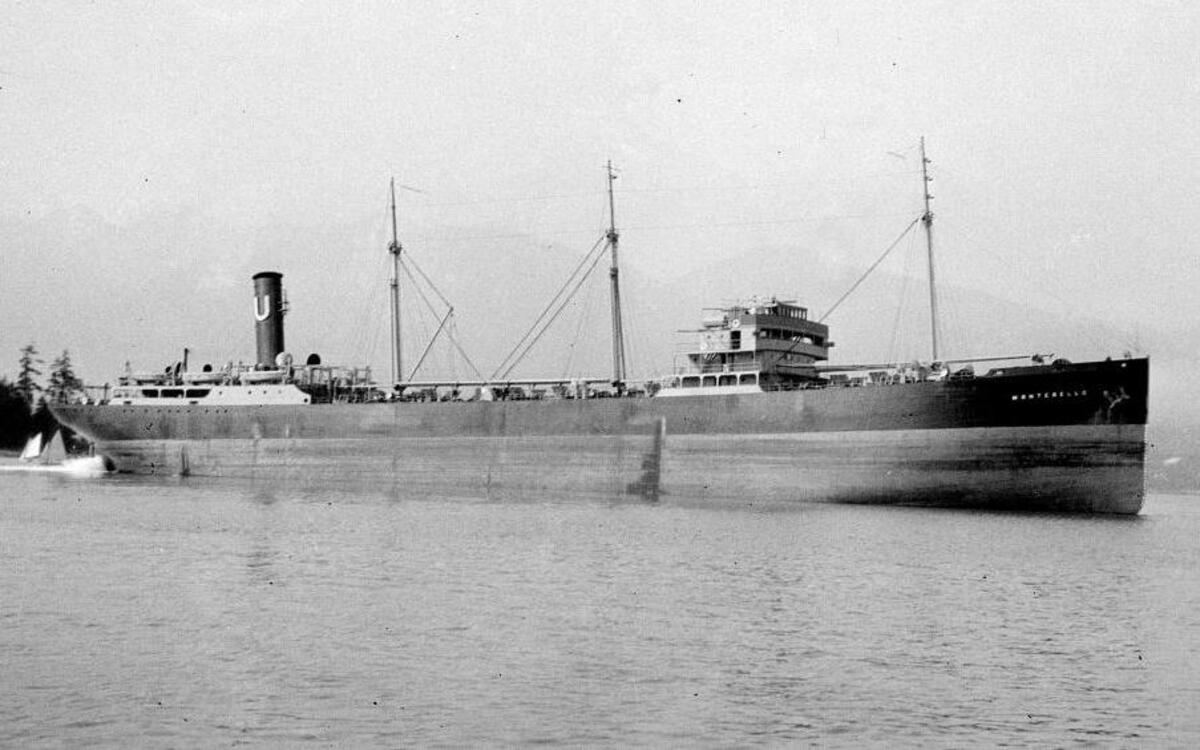 The S.S. Montebello, seen in this photo in the public domain from the Vancouver city archives, was sunk off the coast of Cambria in 1941.