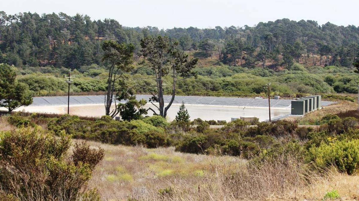 The impoundment basin on San Simeon Creek Road is seen in 2016, before last winter’s rains.