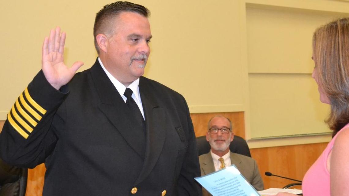 William Hollingsworth is sworn in as Cambria’s new fire chief during the June 23 CCSD board meeting.