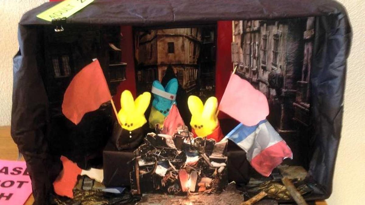 A Peeps diorama from a previous year’s competition depicts “Les Miserapeeps.”