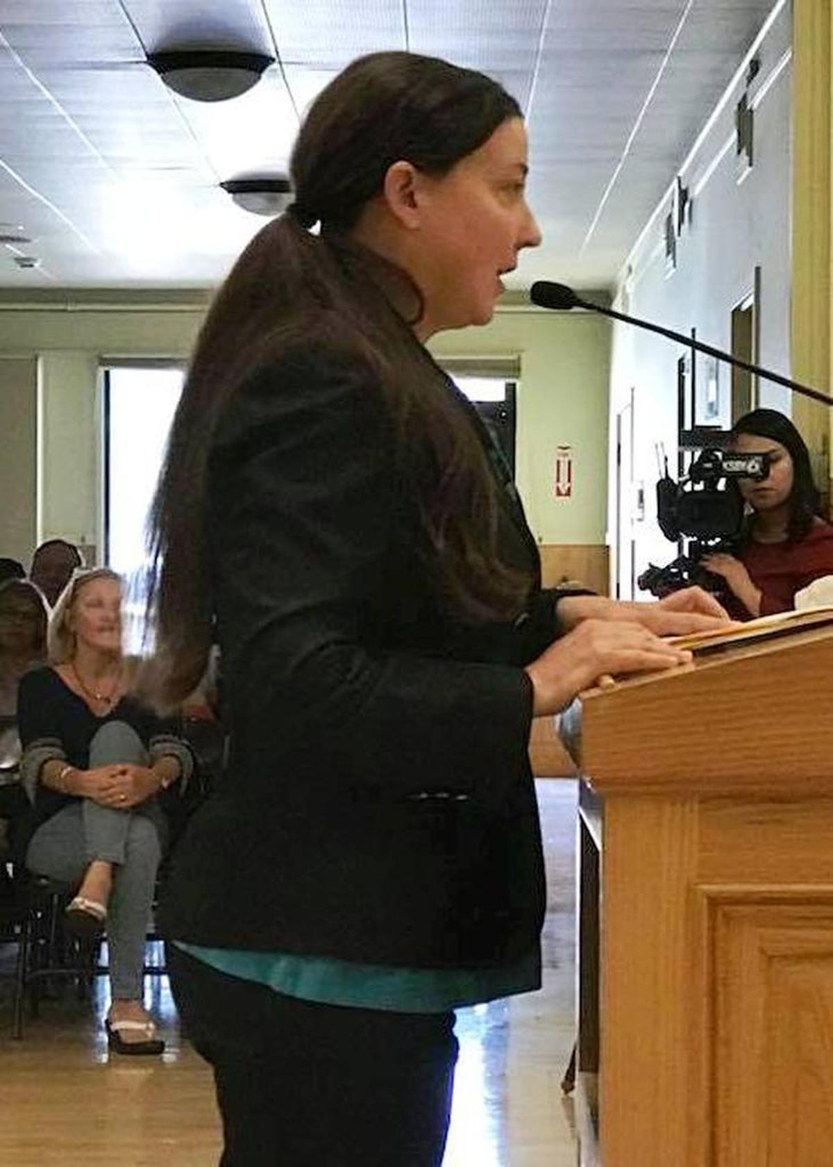 Fire Capt. Emily Torlano addresses Cambria services district directors Monday at the Vets Hall.