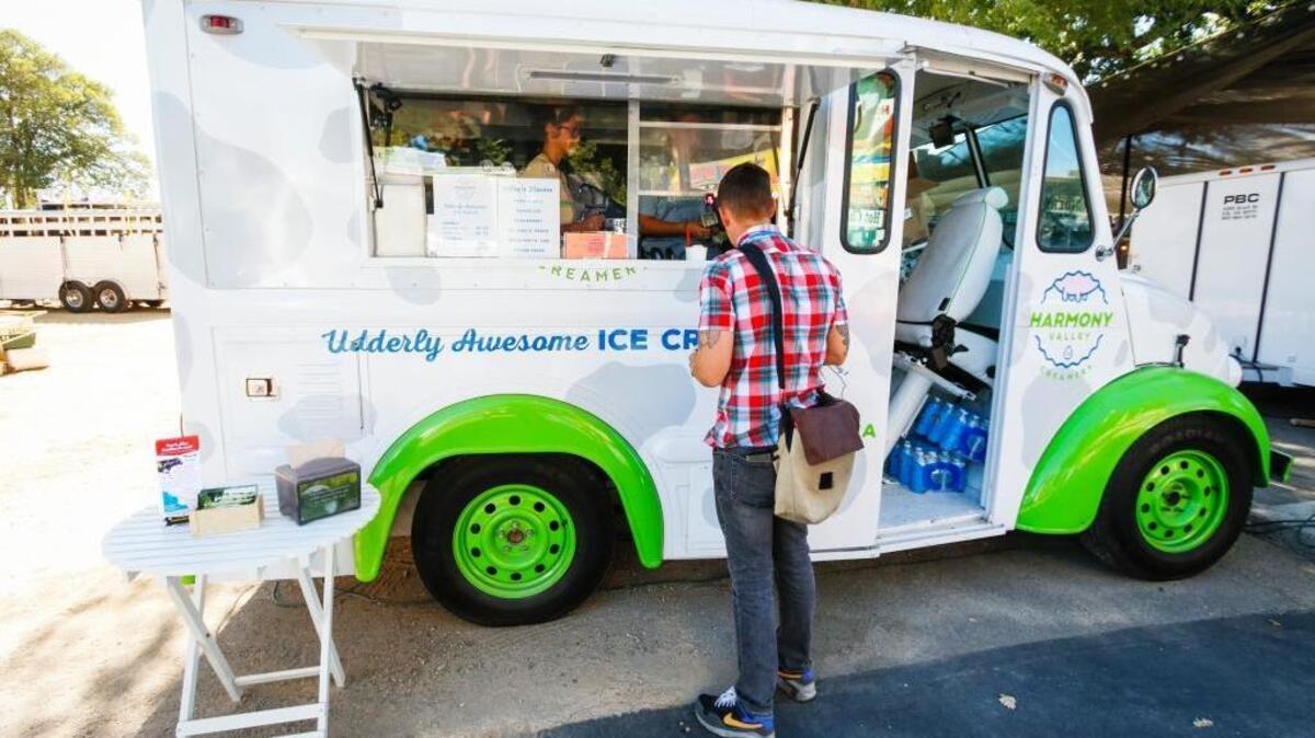 The Harmony milk truck serves up ice cream at last year’s California Mid-State Fair.