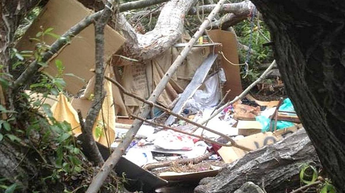 A homeless encampment is seen near Rodeo Grounds Road recently in this photo provided by the Cambria Community Services District.