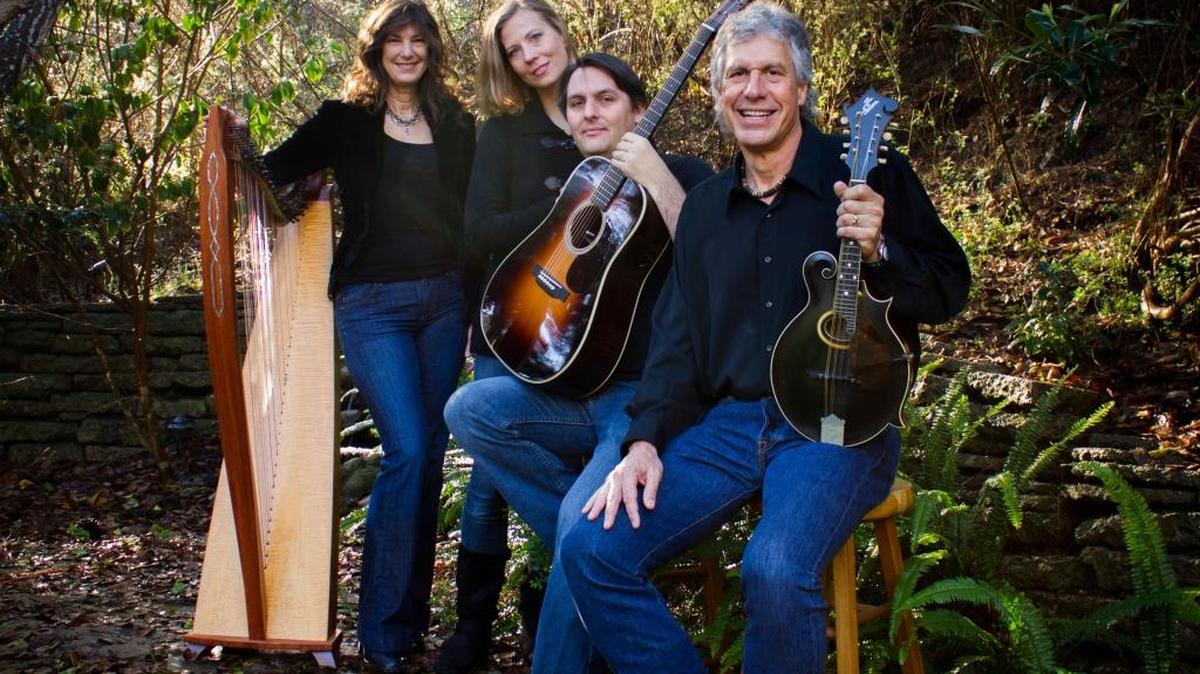 Harpist Jill Poulos and the Jeweled Sky Band (left to right, Helene Robillard, Justin Robillard and Ron Poulos) will perform at the Cambria Center for the Arts Theatre on Saturday and Sunday, March 12 and 13.