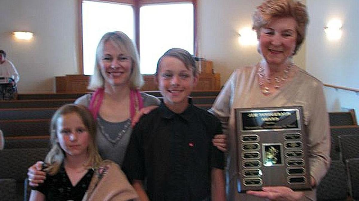 From left, Ethan Hoffman, sister Lily Hoffman, mother Kate Hepworth and piano teacher Valerie Tacker.