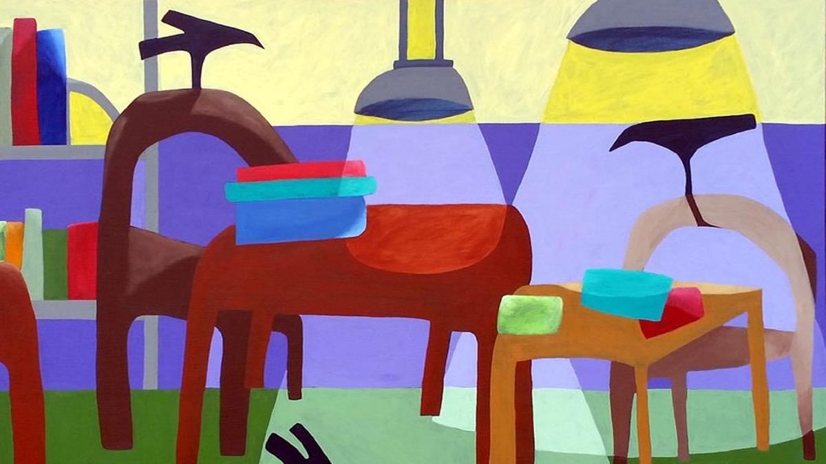 “Birds at the Local Library Table” by Anne Seltzer.