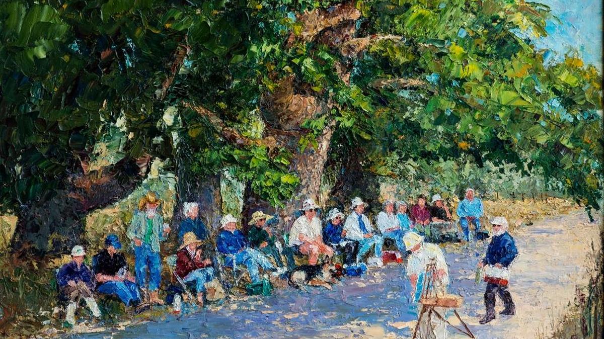 “Up a Creek” by Clarence Weiss depicts a 1999 outing of the Wednesday Irregulars.