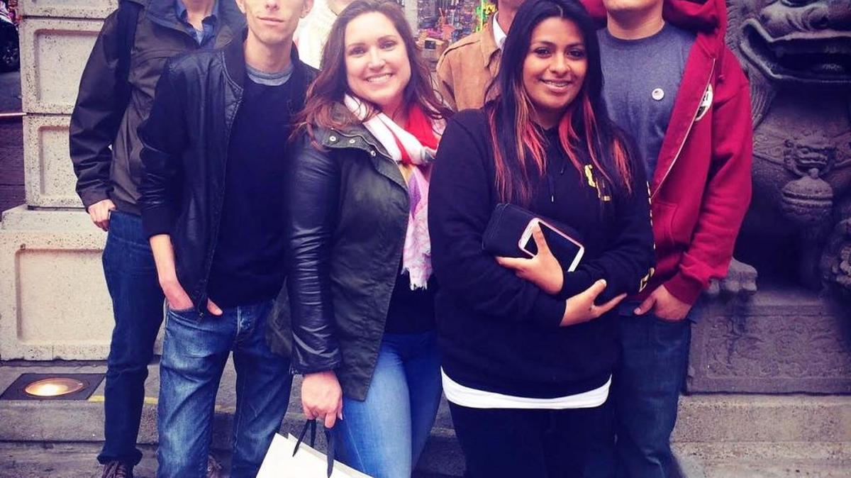 Megan Lorraine Debin, front left, an art professor at Cuesta College, joins some of her students on a field trip.