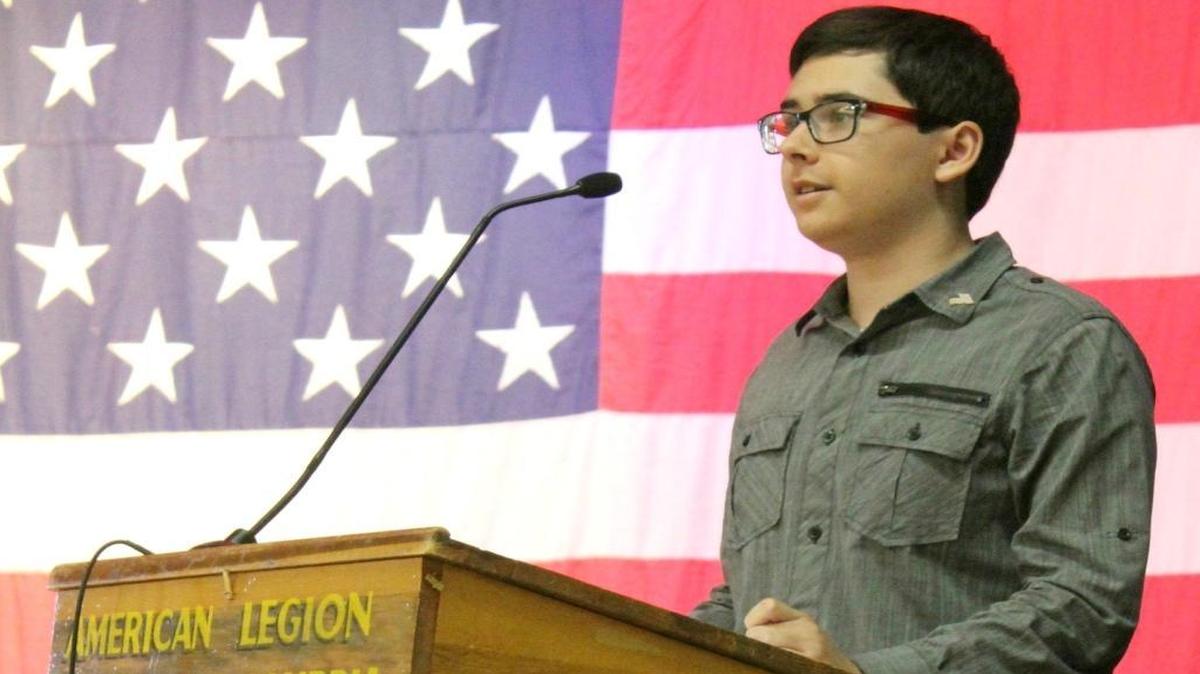 Carlos Plummer, speaking at the Cambria Veterans Memorial Building in 2016.