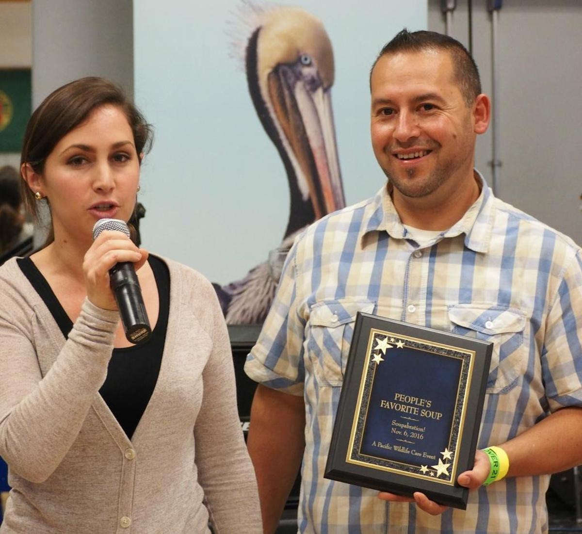 Theresa and Miguel de Alba of Manta Rey Restaurant display the award they won for People’s Favorite Soup in 2016.