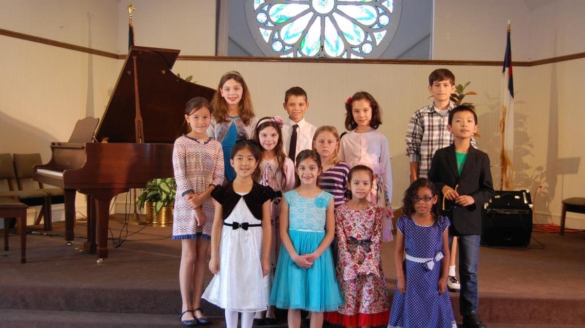 Students who took part in the piano Feb. 28 piano recital at Cambria Baptist Church were, from left, Sarah Girges and Santiago Predazzi of Santa Maria; Rebecca Gehlmann of Paso Robles; and Andy Garcia of Cambria (back row); Kate Harrington of Paso Robles; Hannah Girges of Santa Maria; Lily Hoffman of Cambria; Andy Shen of San Luis Obispo (middle row); Suri Kim of Santa Maria; Avah Girges of Santa Maria; Unika Bailey of Paso Robles; and Akira Bree Carlon of Santa Maria (front row).