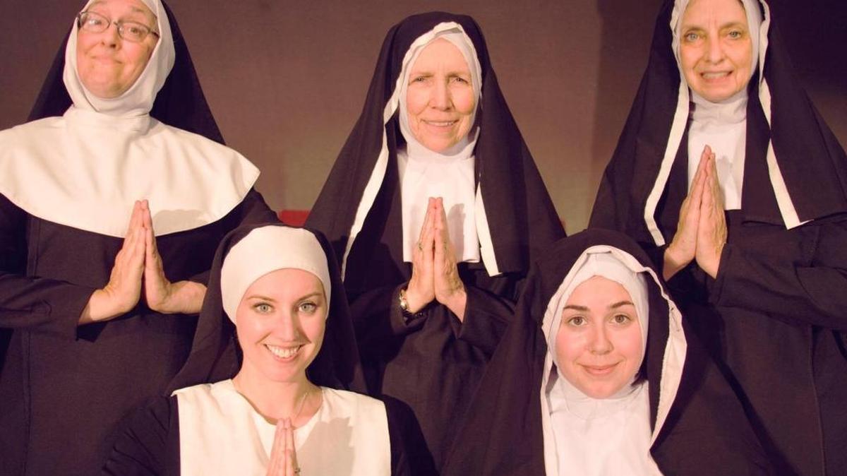 From left, Debora Schwartz, Gerry Evans, Valerie Pallai (top); and Danielle Dutro McNamara, and Sarah Reggiardo (bottom) star in “Nunsense” at Cambria Center for the Arts.