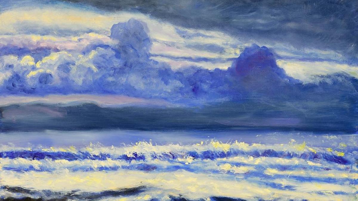 “Sudden Storm” by Mary Summers, whose oil paintings will be on view at the Cambria Library during September.