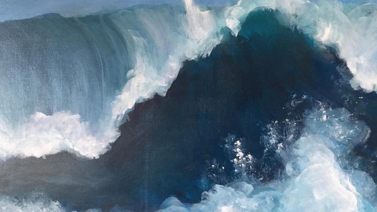 Penny Fitzgerald’s ocean art is on display at the Cambria Library.