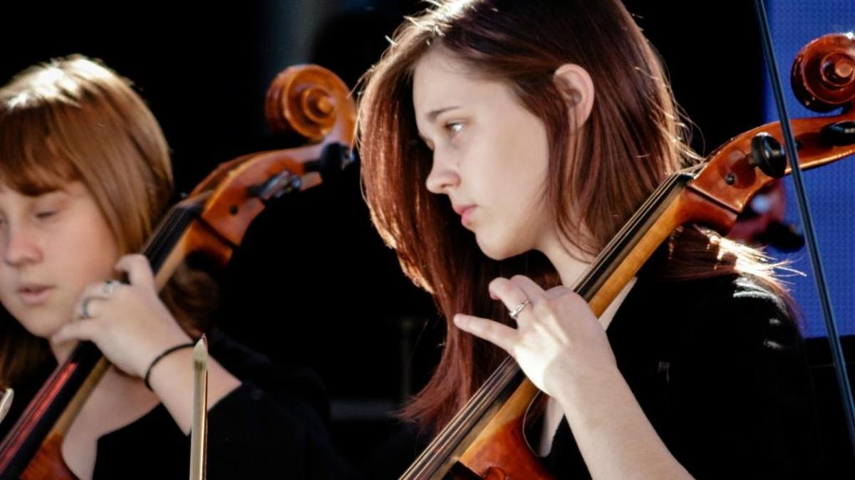 Cellists with Symphonie Jeunesse, a stringed orchestra that will play a concert in Cambria on Saturday, June 24.