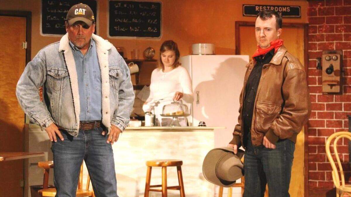Frank Moe as Virgil, Kaylee Smith as Elma and Sean McCallon as Bo in "Bus Stop" at Cambria Center for the Arts Theatre.
