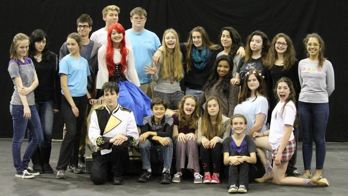 The cast of “The Little Mermaid” assembles at rehearsal Monday, Feb. 29, at the Coast Union High School gym.