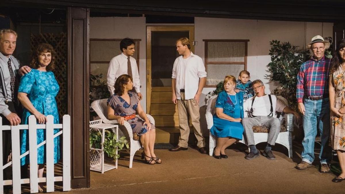 The cast of “All My Sons,” from left: Tim Linzey, Joyce Calderone, Micah Anthes, Libby Parker, Justin Wessel, Janice Peters, Gabriel Ortiz, Tracy Mayfield, Randall C. Lyon and Rayna Ortiz.