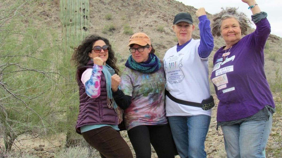 Michele Pike, Dianne Brooke, Terry Gentile and Jody Cannon Carlson getting their priorities straight.