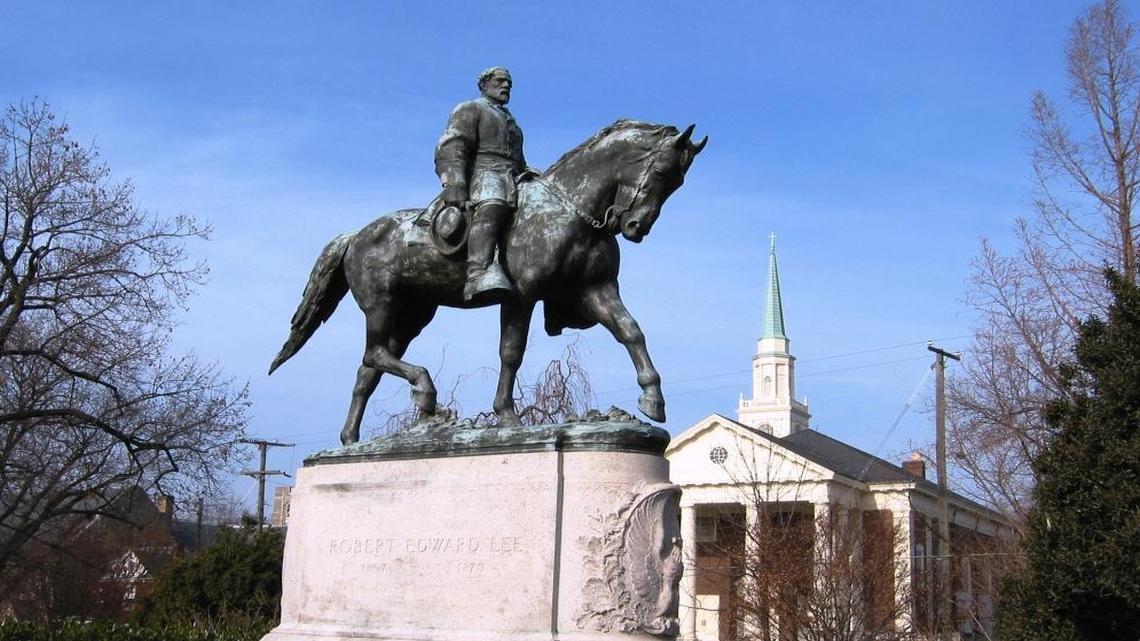 A monument to Robert E. Lee in Lee Park, Charlottseville, Virginia, as seen in 2006.