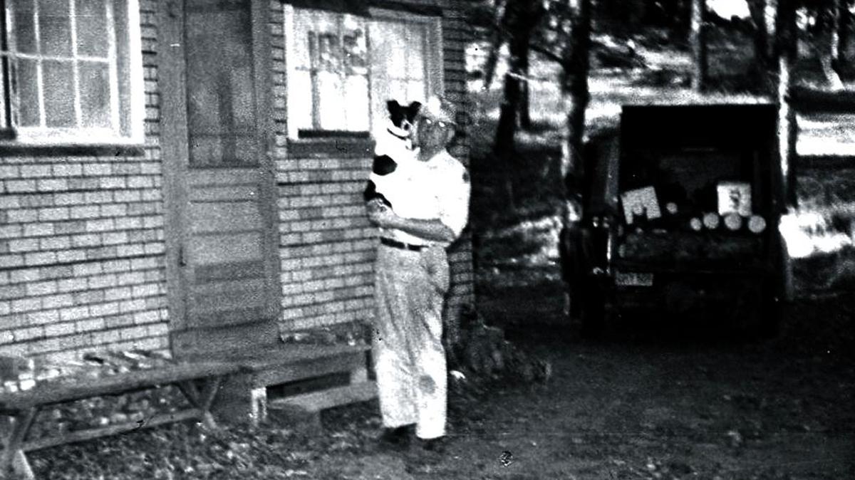 The columnist’s grandfather, Eldon “Red” Caskey, stands with his dog Skipper outside the cabin that burned down in a 1960 wildfire. From 1930 through the early 1960s, Caskey owned and ran several gas stations in Cambria including what is now the Old Stone Station.