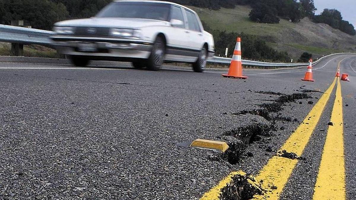 Highway 46 West between Cambria and Paso Robles shows pavement cracked in several areas after the San Simeon Earthquake in this photo taken Dec. 22, 2003.