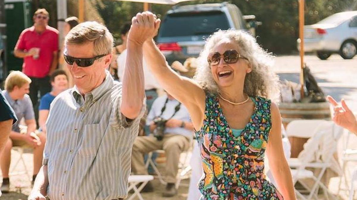 Richard and Stephanie Stacy kick up their heels. Dancing was one of his favorite pastimes.