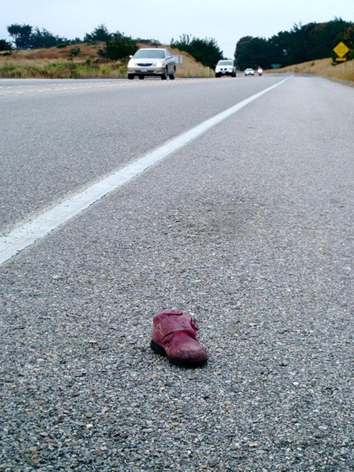 Stray thoughts ... like this lone, tiny shoe on Highway 1.
