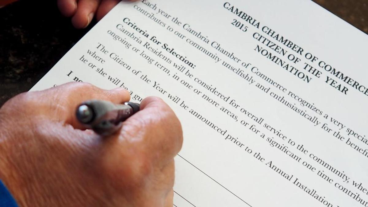 Multiple nominations aren’t necessary when filling out a candidacy form for Cambria’s Citizen of the Year.